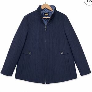 Gallery 1X Quilted Barn Coat Midnight Blue Zip Snap Jacket Plus Size